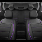 CAR PASS Piping PU Leather Car Seat Cover,Inside Zipper Design and Reserved Opening Holes Airbag Compatible,Universal FIT for Car, SUVs,Van,Trucks,Full Set, Black & Purple