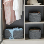 3-Pack Storage Baskets for Organizing | Woven Shelf Toy Basket | Rope Baskets for Gifts Empty | Closet Organizer Bins with Ha
