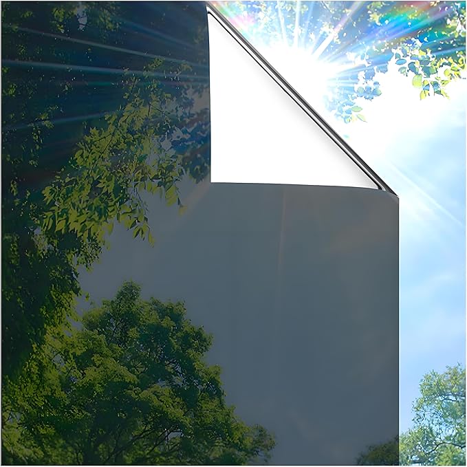 Coavas One Way Privacy Window Film, Heat Control Window Tint for Home, Sun Blocking Reflective Window Film See Out Not in, Anti UV Static Cling for Windows Office Door (Black, 17.5 Inch X 9.8 Feet)