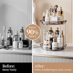 Delamu 2 Tier Rotating Makeup Organizer for Vanity, Skincare Organizer for Bathroom Counter, Spinning Perfume Organizer Cosme