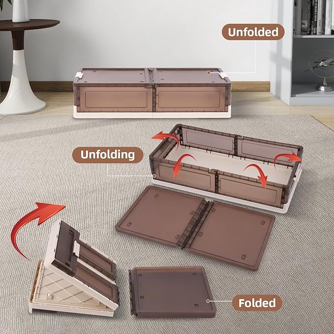 FAHKNS 2 Pack Under Bed Storage with Wheels, 17.2Gal Stackable Under Bed Storage Containers with Lids, Plastic Collapsible Or