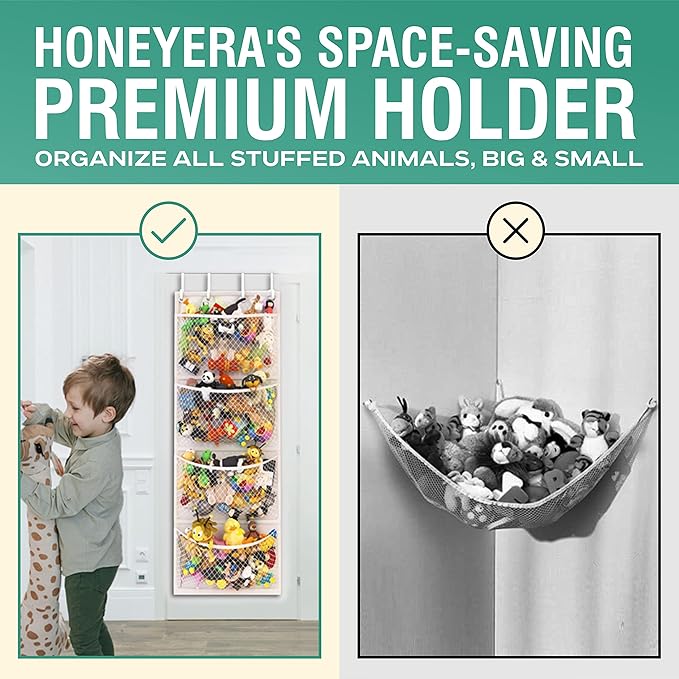 Honeyera The Original Storage for Stuffed Animals, Over Door Organizer for Stuffies, Baby Accessories, Toy Plush organizer, B