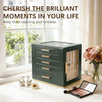 Homeanda Jewelry Box for Women with Glass Lid, 5 Drawers Jewelry Organizer and Storage for Necklaces, Rings, Earrings, Bracel