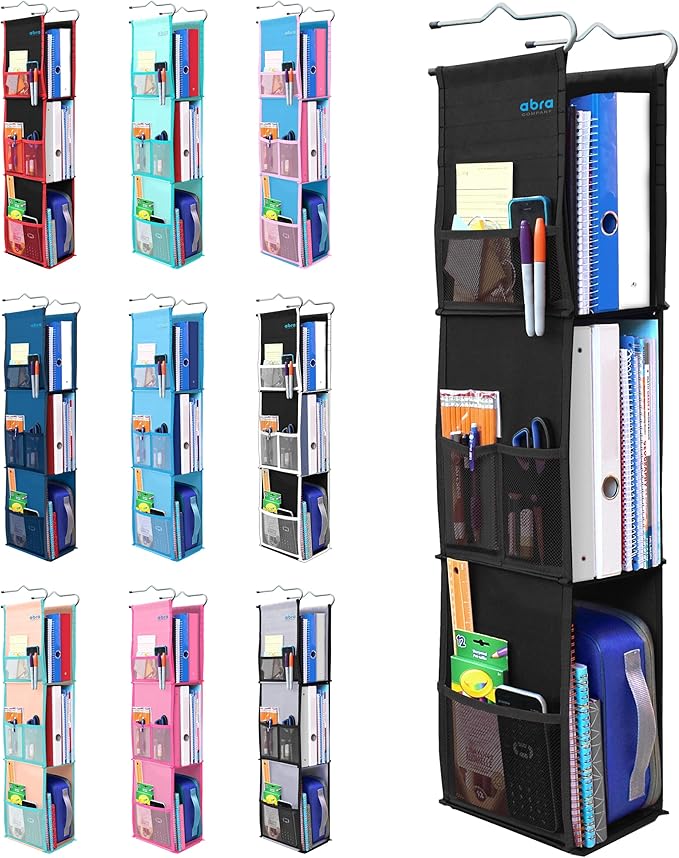 ABRA® 3 Shelf Hanging Locker Organizer for School, Work, Gym, Closet | Deep Shelves 6.5”x 9”| Eco-Friendly Fabric Healthy for