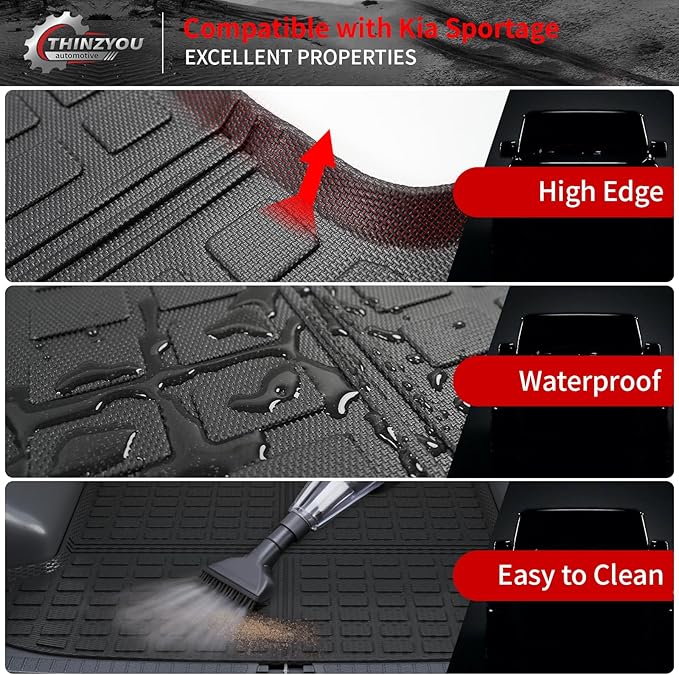 Floor Mats Compatible with 2023 2024 2025 2026 Kia Sportage Cargo Mat Cargo Liner TPE All Weather Back Seat Cover Protector 2025 Sportage Accessories (Trunk Mat+Backrest Mats+Floor Mats)