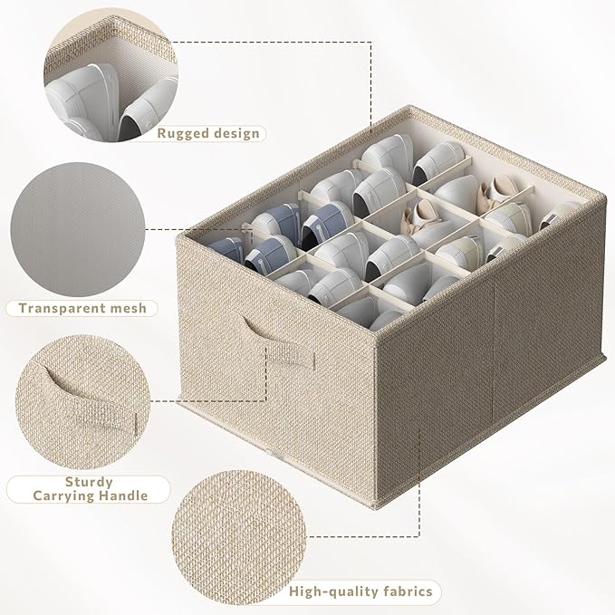 FHSQX 2 Pack Shoe Organizer for Closet,Foldable Shoe Organizer,Fits up to 24 Pairs,Storage Containers With Bottom Support for