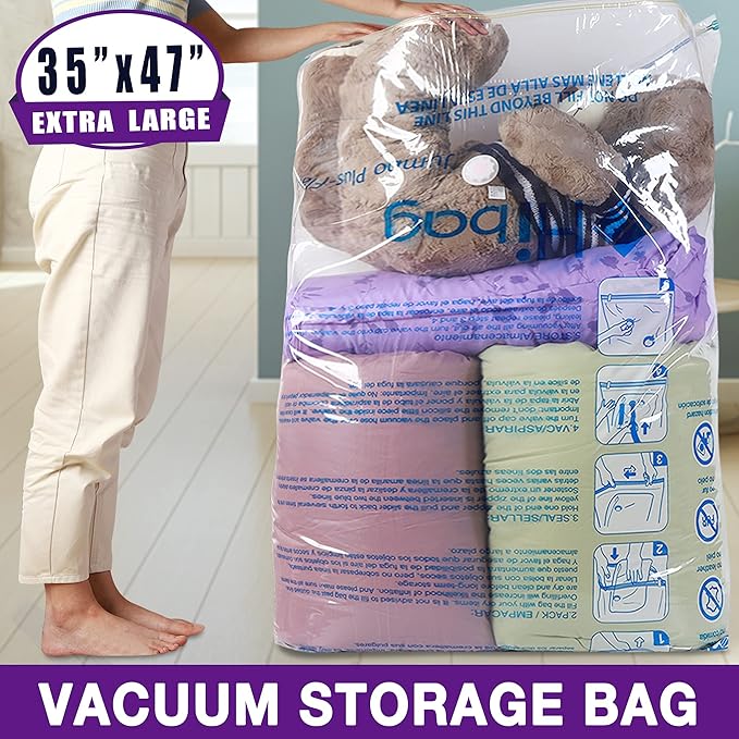 XXL Jumbo 47''X35'' Vacuum Storage Space Saver Bags Extra Large for Blanket, Bedding, Comforters and Huge Stuffed Toy (6 Pack