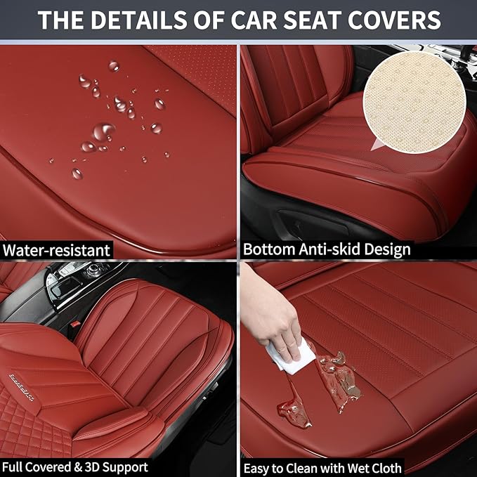 Red Seat Covers for Cars, 2Pcs Universal Leather Car Seat Covers Front Seats, Full Coverage Automotive Seat Covers for Most S