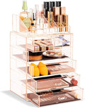 Sorbus Acrylic Makeup Organizer Set, 6-Drawer Vanity & Countertop Cosmetic Storage with Small & Wide Compartments, Pink Makeu