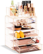 Sorbus Acrylic Makeup Organizer Set, 6-Drawer Vanity & Countertop Cosmetic Storage with Small & Wide Compartments, Pink Makeu
