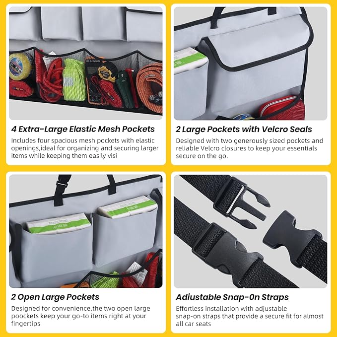 Car Backseat Hanging Trunk Organizer Extra-Long, 30% More Storage, 8 Large Pockets Car Storage Bag for SUV, Truck, Van - Super Capacity SUV