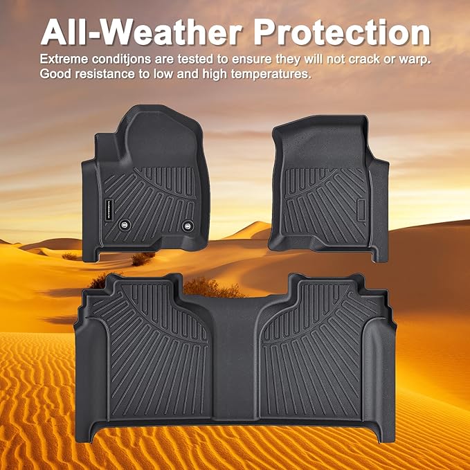 Floor Mats for 2019-2026 Chevy Silverado GMC Sierra 1500 Crew Cab, Chevrolet Silverado/Sierra 2500 HD/3500 HD Crew Cab TPE All Weather Protection Car Floor Liners Accessories