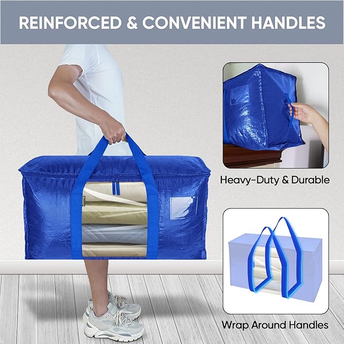 BALEINE 6-Pack Oversized Moving Bags with Reinforced Handles, Heavy-Duty Storage Tote Moving Supplies for Packaging, Camping 