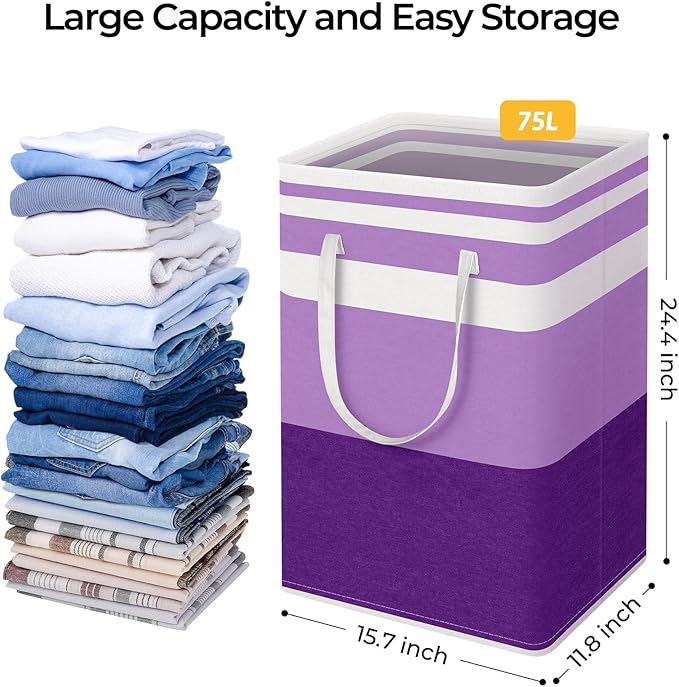 HomeHacks 2 Pack Large Laundry Baskets, Waterproof, Freestanding Laundry Hampers, Collapsible Clothes Hamper with Reinforced 