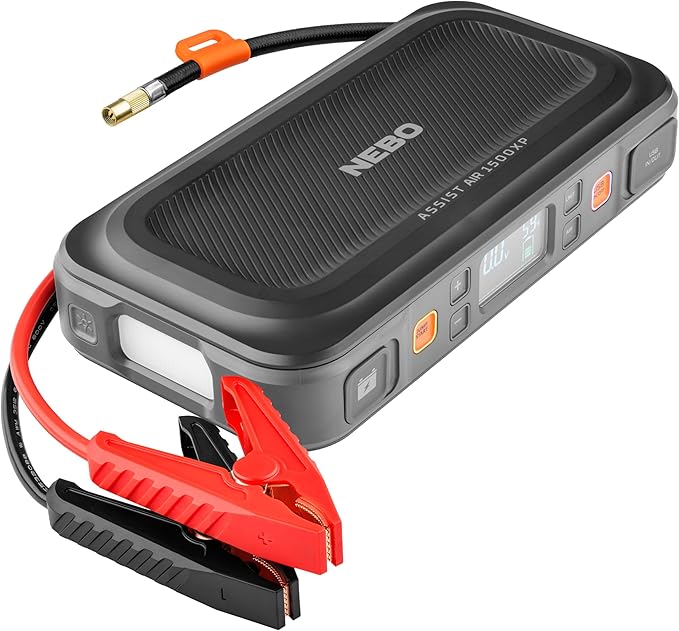 NEBO Assist Air 1500XP Jump Starter and Air Compressor | 44.4Wh Power Supply Box Restarts 12V Battery Vehicles, 150 PSI Air