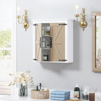 Spirich Bathroom Wall Cabinet Over Toilet, Farmhouse Wall Mounted Medicine Cabinet Organizer with Wood Grain Barn Doors and A