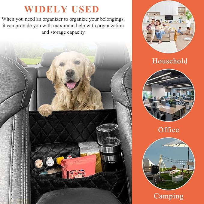 Car Purse Holder Between Seats, Large Capacity Leather Auto Front Seat Handbag Organizer Pocket, Backseat Barrier Storage Bag for Kids Pet, Universal Interior Car Accessories