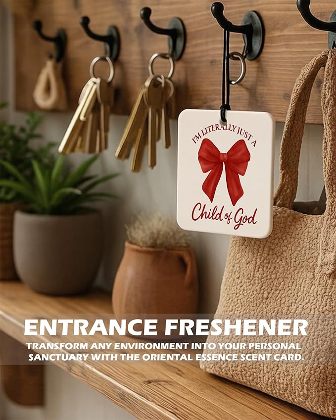 Red Coquette Bow Cherry Christian Square Citrus Car Air Freshener 4 Pcs, Preppy Religious Hanging Air Freshener for Cars Bath
