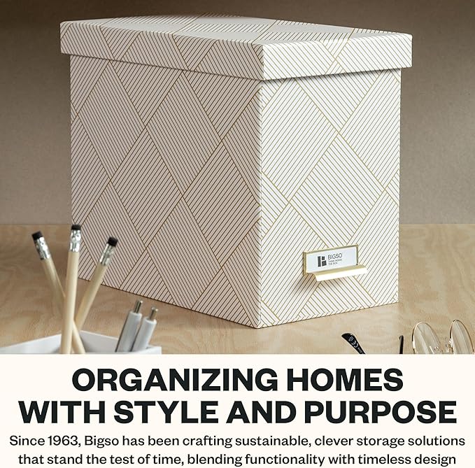 Bigso John Fiberboard Label Frame Desktop File Storage Box - Document Organizer for Important Paperwork - Durable Hanging Fil