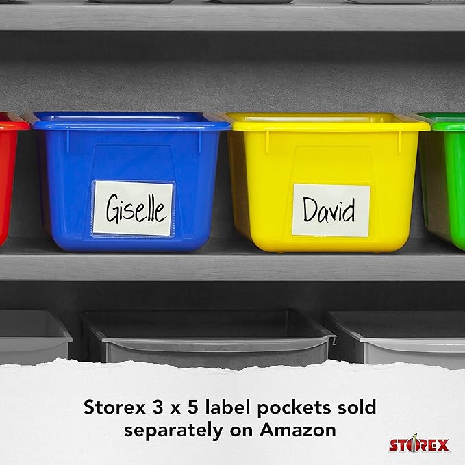 Storex Small Cubby Bins – Plastic Storage Containers for Classroom with Non-Snap Lid, 12.2 x 7.8 x 5.1 inches, Tint Orange, 5