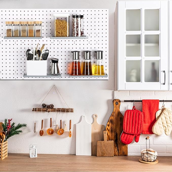 Lineshading 4 Pcs Pegboard Shelves, 10 x 4 Inch Metal Shelf Brackets Pegboard Tray Accessories Wall Organizer for Craft Room 