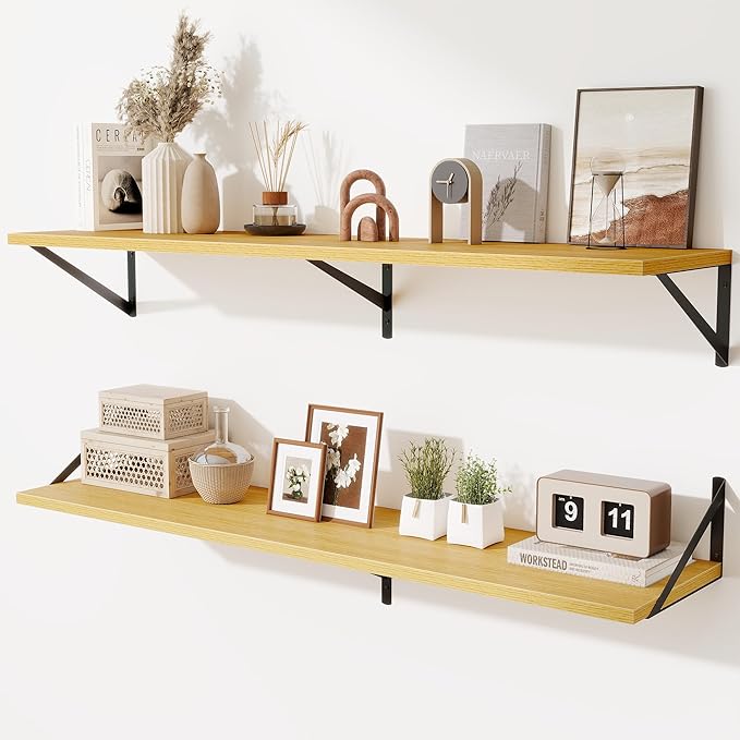48inch Floating Shelves for Wall,10" Deep Floating Shelves with Metal Brackets,Wall Mounted Hanging Floating Shelf,Wide Displ