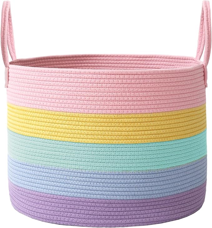 JMvicyroam 115L Extra Large Blanket Basket for Living Room - Woven Cotton Rope Laundry Hamper with Reinforced Handles - Stora
