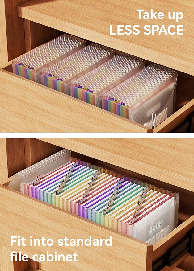 ABC life 26 Pockets Accordion File Organizer, Expanding File Folder, Portable Monthly Paper Bill Tax Receipt Organizer, Lette