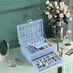 QBestry 3-Layer Jewelry Box for Girls & Teens with Lock and Key, Large Jewelry Organizer with 8 Necklace Hooks & 56 Earring H