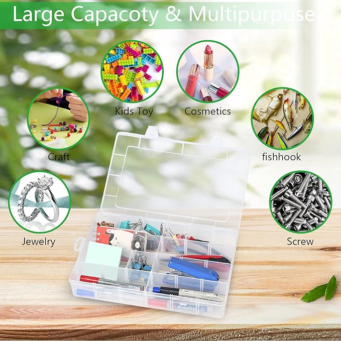 Gbivbe Large 24 Grids Plastic Organizer Box Adjustable Dividers,Clear Storage Box for Jewelry, Art DIY Crafts, Washi Tapes, B