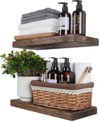 BGMG Wood Floating Shelves for wall 18 inch, Distressed Rustic Wooden Wall Mount Shelves for Bathroom Living Room Bedroom Kit