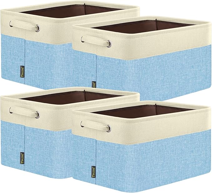 BALEINE 4 Pack Fabric Closet Storage Bins for Shelves, Linen Closet Organizers and Storage, Decorative Baskets for Organizing