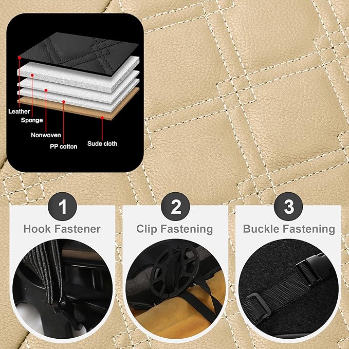 CAROMOP Luxury PU Leather Car Seat Covers Full Set-Waterproof Seat Protectors with Split Bench Seat Covers for Cars-Universal