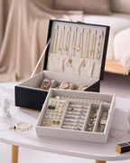 pickpiff 2 Layer Jewelry Box Organizer for Women, Jewelry Organizer with Handle & Removable Tray, Necklace Holder Ring Earrin
