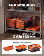 VEVOR Plastic Collapsible Storage Bins, 45L 6 Packs, Stackable Folding Storage Crates with Handles, Holds 33 lbs Per Bin, Fol