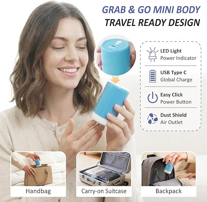 Cozy Essential Travel Vacuum Storage Bags with Rechargeable Cordless USB Pump, Space Saver Bags for Luggage, Suitcase, Carry-