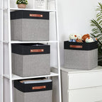 Temary 13 x 13 Storage Cubes Foldable Storage Cubes 4 Pack Canvas Storage Bin for Home, Square Storage Baskets with Leather H