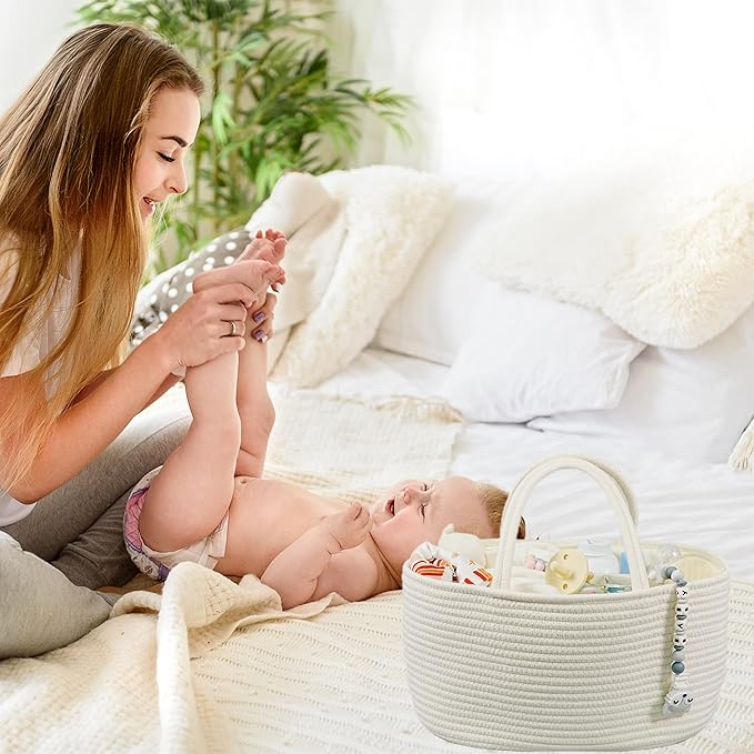 Large Baby Diaper Caddy Organizer for Girl Boy Rope Nursery Storage Bin Basket Portable Holder Tote Bag for Changing Table Ca