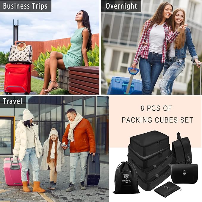 Packing Cubes, 8 Pcs Travel Packing Organizers for Suitcases, Large Capacity Travel Luggage Organizers Set includes 8 Storage