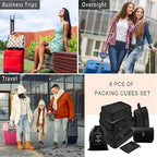 Packing Cubes, 8 Pcs Travel Packing Organizers for Suitcases, Large Capacity Travel Luggage Organizers Set includes 8 Storage