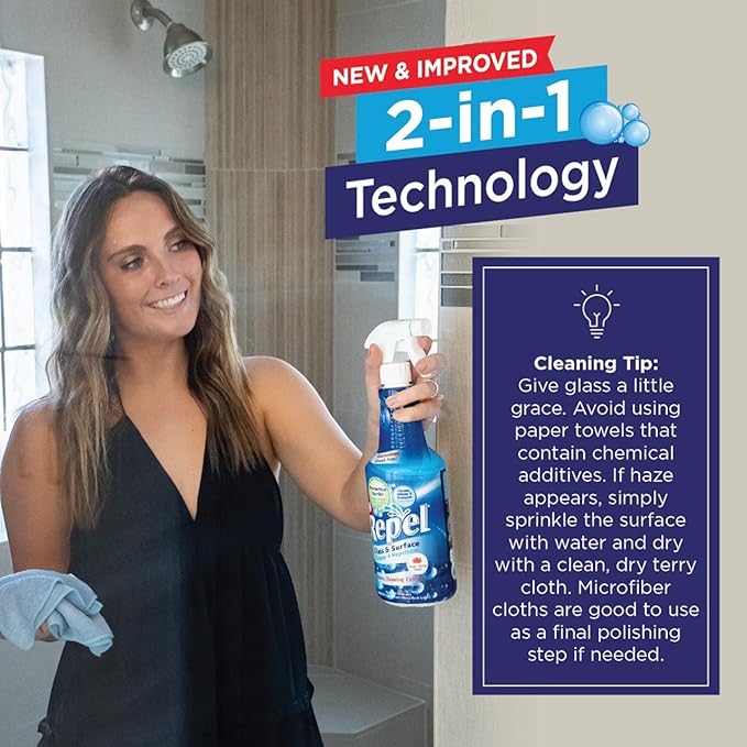 Clean-X New REPEL Glass and Surface Cleaner with Barrier Technology- 32 fl. oz. – 12 Pack Cleans and repels water and soil- P