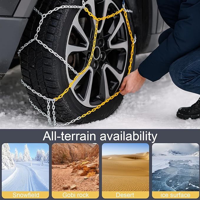 2PCS Snow Chains for SUV/Truck/Car in Snow, Sand, Mud and Ice, Universal Adjustable Emergency Portable Snow Tire Chains(KN150
