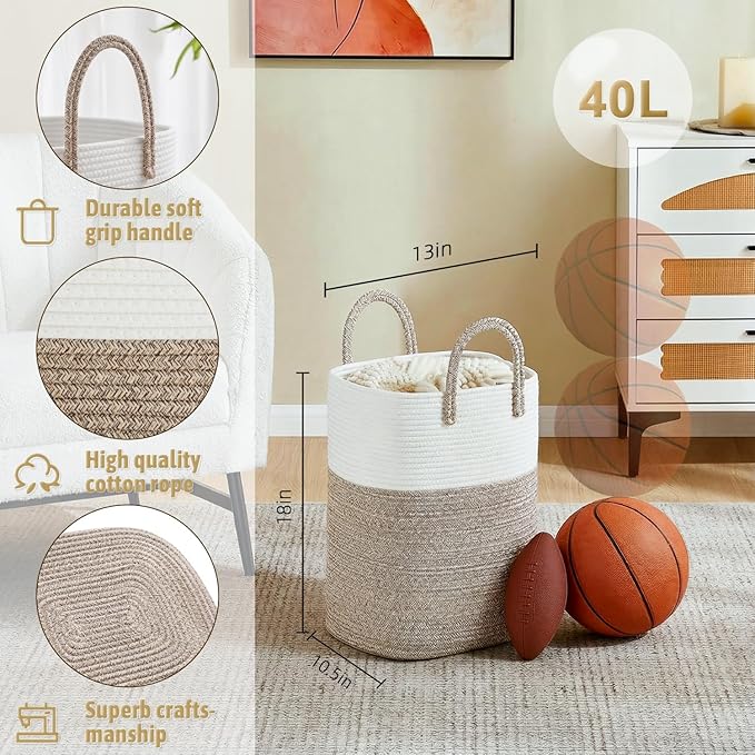 Laundry Basket,Woven Cotton Rope Laundry Hamper,Versatile Storage for Dirty Clothes,Baby Toys,and Blankets in Bathroom, Nurse