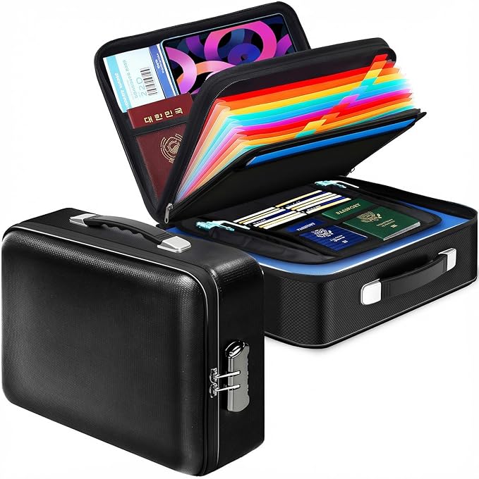 Fireproof Document Box with Lock, Safe Box for Important Documents, Fireproof & Water-Resistant Storage Organizer for Certifi