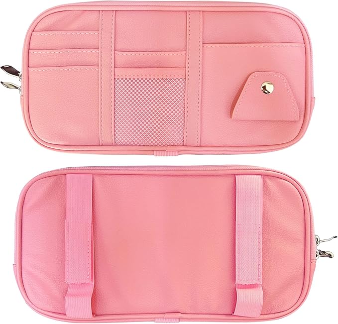 Da by Car Sun Visor Organizer Auto Interior Accessories Visor Pocket Organizer Car Truck Visor Storage Pouch Holder with Multi-Pocket Double Zippers New (Pink)
