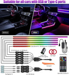 KENANEK 55.12inch Acrylic LED Lights for Car–6 Dreamcolor Interior Car LED Strip Light+4 footwell Lights, 3 Control Methods, Music Sync, Dual USB Cigarette Lighter, Universal Fit for Car/SUV/Truck
