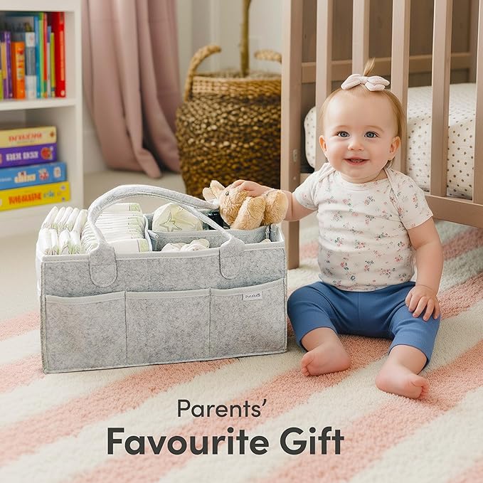PUTSKA Baby Diaper Caddy Organizer - Nursery Storage Basket for Diaper Station, Baby Basket Shower Gift List and Registry Mus