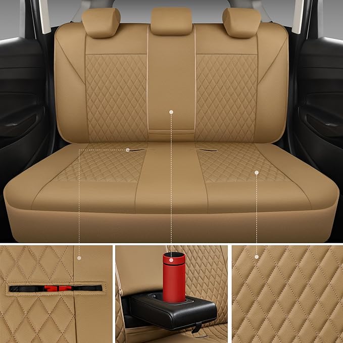 CAR PASS Faux Leather Seat Covers Full Set, Quilting Waterproof Premium Automotive Seat Cover with 5mm Composite Sponge Insid