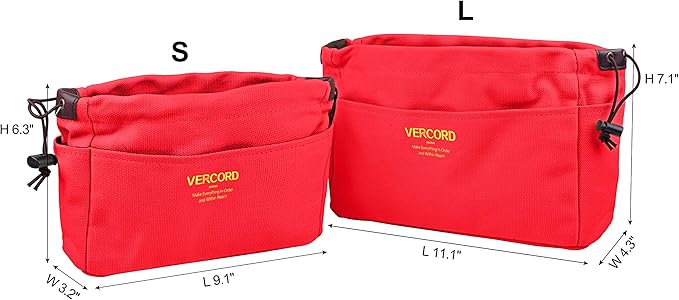 Vercord Canvas Handbag Organizers, Sturdy Purse Insert Organizer Bag in Bag, 10 Pockets Red Large