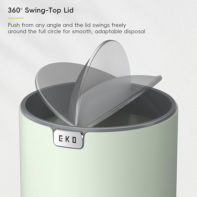 EKO Fandy 0.4 Gal/1.5L Mini Tabletop Trash Bin with Swing-Lid, Desktop Trash Can for Bathroom Countertop, Vanity, Coffee or Office, Small Garbage Bin (Sage)